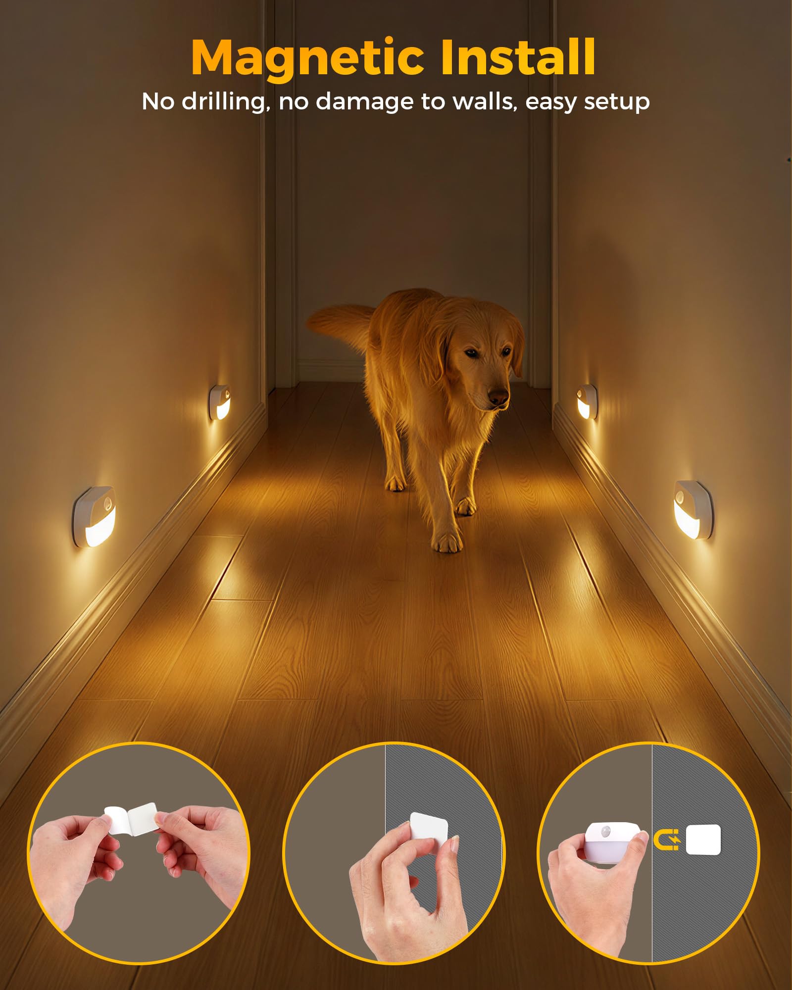 Paquete de 12 luces recargables con sensor de movimiento para escaleras, luz de pasillo interior, luz nocturna inalámbrica portátil, luces LED que funcionan con pilas para escaleras, armarios