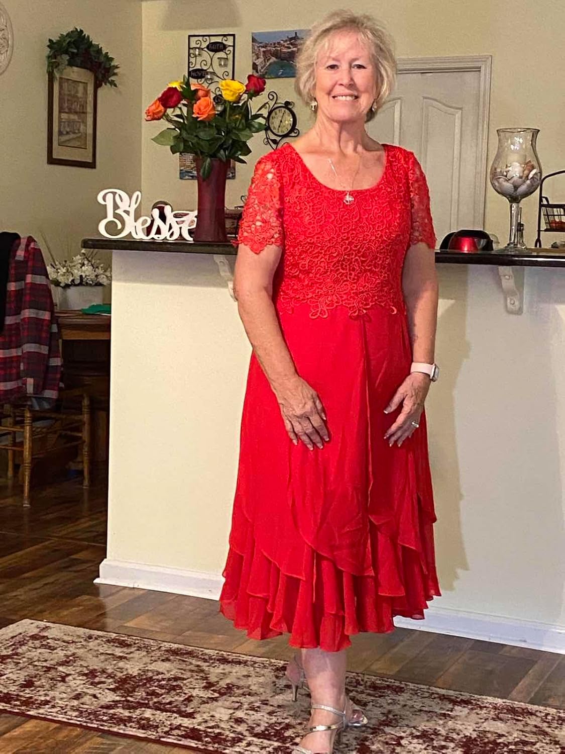 GARDOM Lace Mother of The Bride Dresses for Wedding Short Sleeves Evening Gowns Embroidery Formal Dresses for Women 2024
