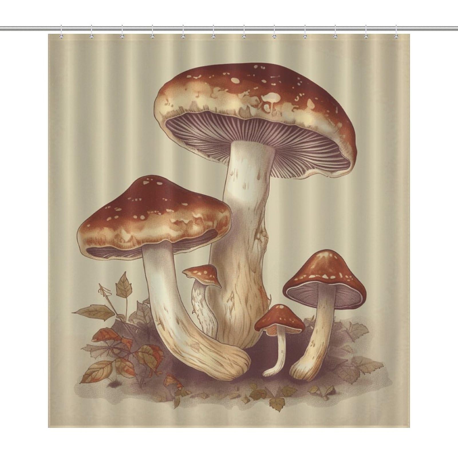 Rideau de douche vintage champignons 168x183cm imperméable avec œillets métalliques