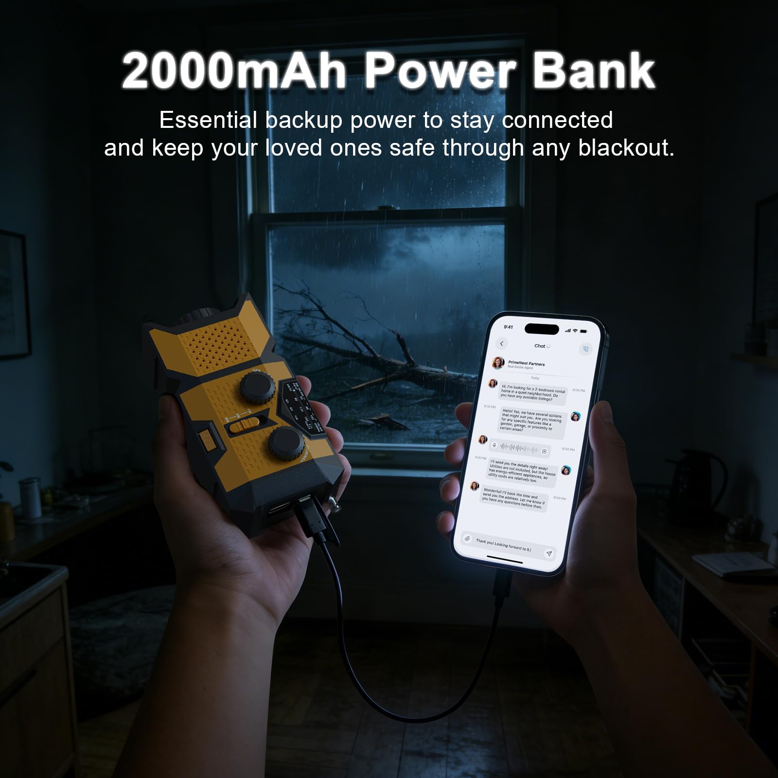 Radio Solaire D'urgence, 2000mAh Radio Dynamo Survie avec Lampe de Poche LED,Prend en Charge l'alarme SOS, la Radio AM/FM/WB, Radio à Manivelle Adaptée aux Situations D'urgence, au Camping, à la Survi