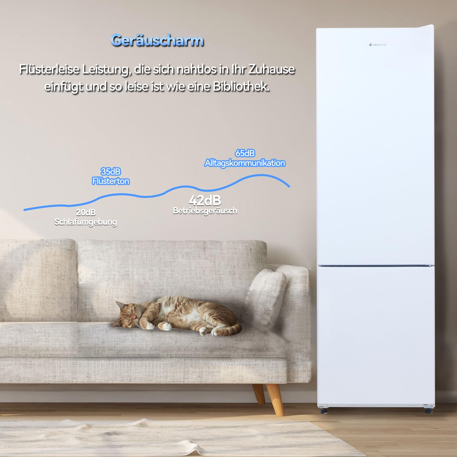 magictec MDRF266 Freistehender Kühlschrank mit Gefrierfach | 266L(192L/74L) | Kühl-Gefrierkombination | Low-frost | LED-Beleuchtung | Weiß
