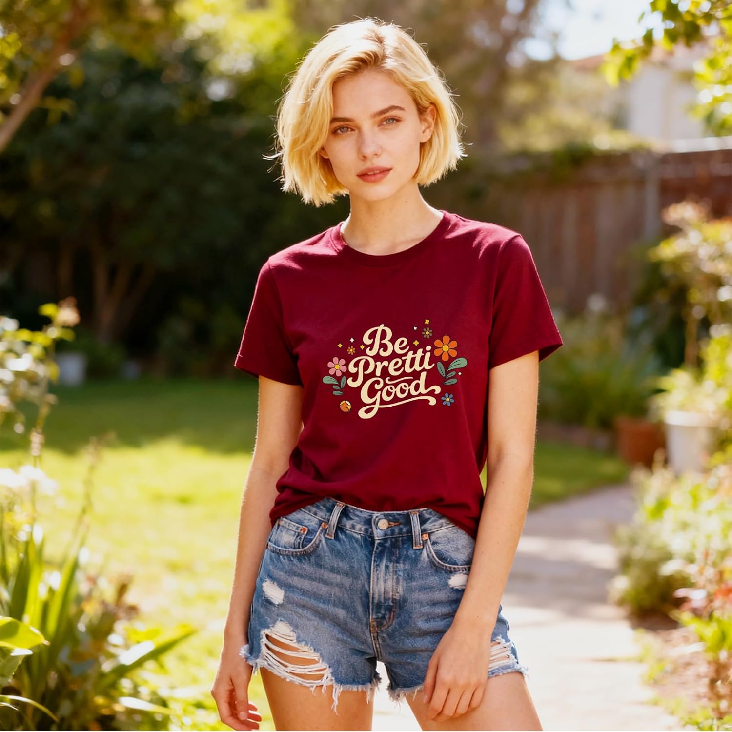 Be Pretty Good Shirt Funny Floral Be Good T-Shirt for Women - Image 3