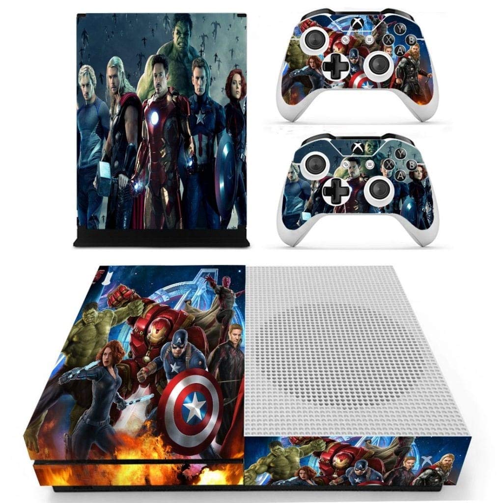 Xbox One S Marvel Avengers Console Skin, Decal, Vinyl, Sticker, Faceplate - Console and 2 Controllers - Protective Cover X...