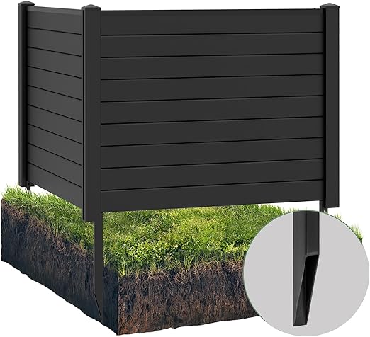 Giantex Air Conditioner Fence 2 Panels - 48''W x 36''H Outdoor Privacy Screen Trash Can Enclosure with 3 Stakes, PVC Vinyl Freestanding Picket Fences for Garden Patio Lawn AC Unit Pool Pump, Black