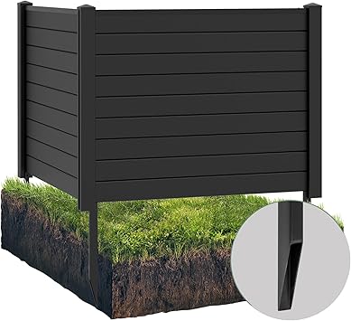 Giantex Air Conditioner Fence 2 Panels - 48''W x 36''H Outdoor Privacy Screen Trash Can Enclosure with 3 Stakes, PVC Vinyl Freestanding Picket Fences for Garden Patio Lawn AC Unit Pool Pump, Black