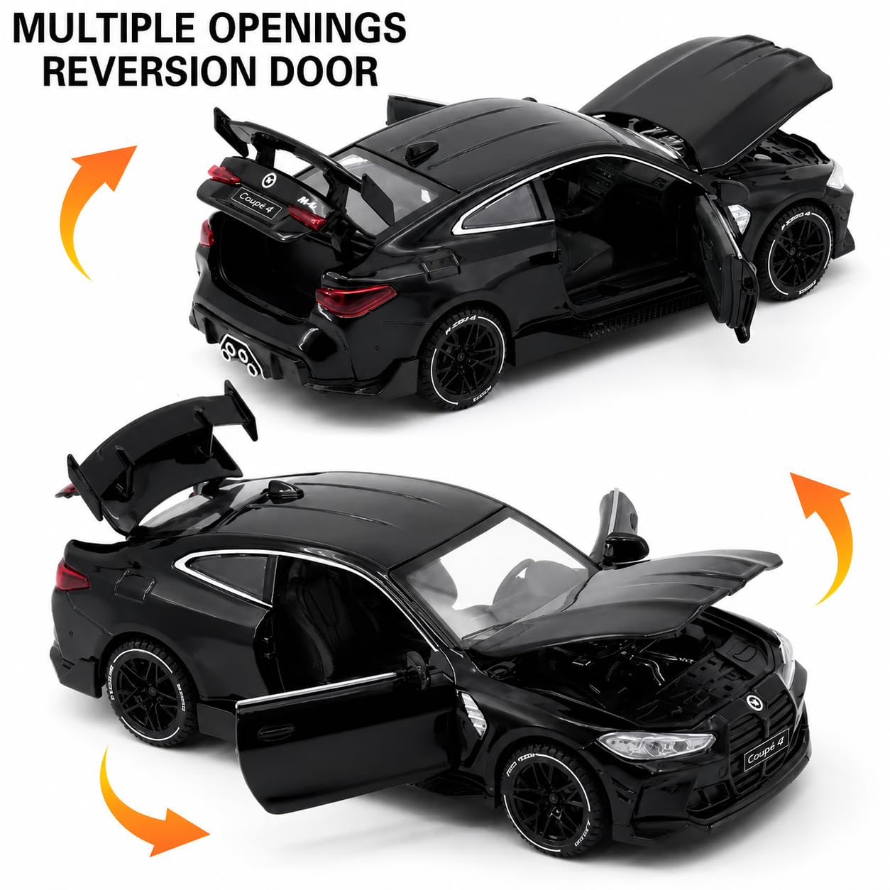 Invite 1:32 Diecast Model Alloy B-M-W M4 Metal Pull Back Car with Sound Light, Openable Doors, Toy Vehicles for Kids Gift, car for Kids [Black-Color] — Amazon image 5