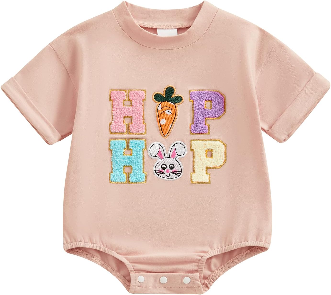 FYBITBONewborn Baby Boy Girl Easter Outfit Letter Embroidery Romper Short Sleeve T-Shirt Bodysuit My First Easter Clothes