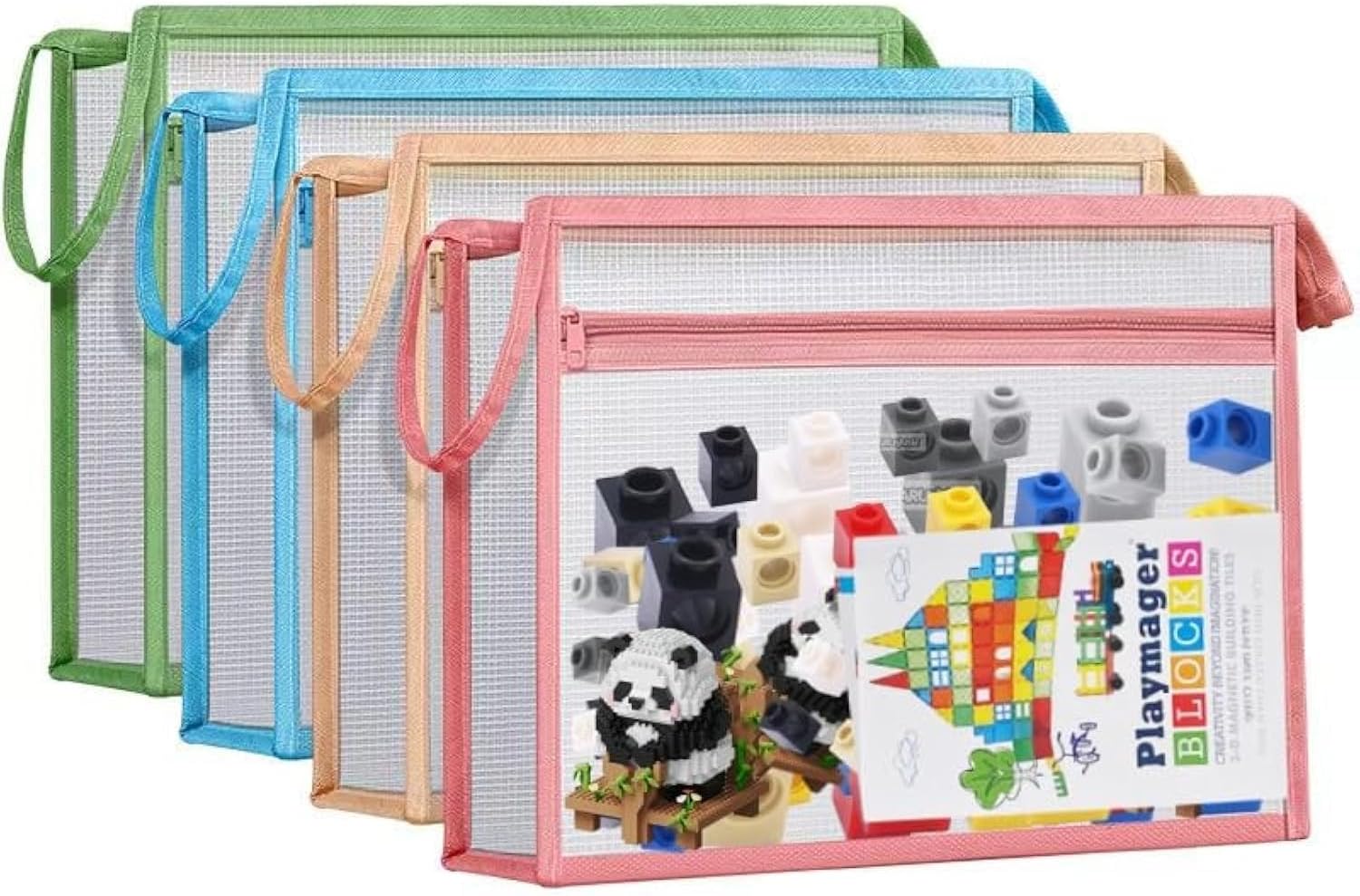 4Pack Three-dimensional Mesh Zipper Pouch Bags Double-Layer Puzzle Building Block Storage Lego Storage Bags,Lego Puzzle blocks Pouch with Handle