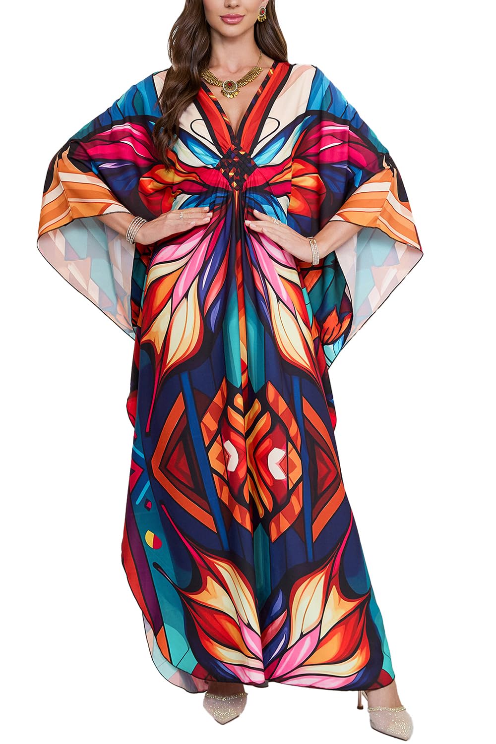 Likejump Women's Red 3 Summer Beach Dress Maxi Kaftan Long Pareos Bikini Cover Up Robes