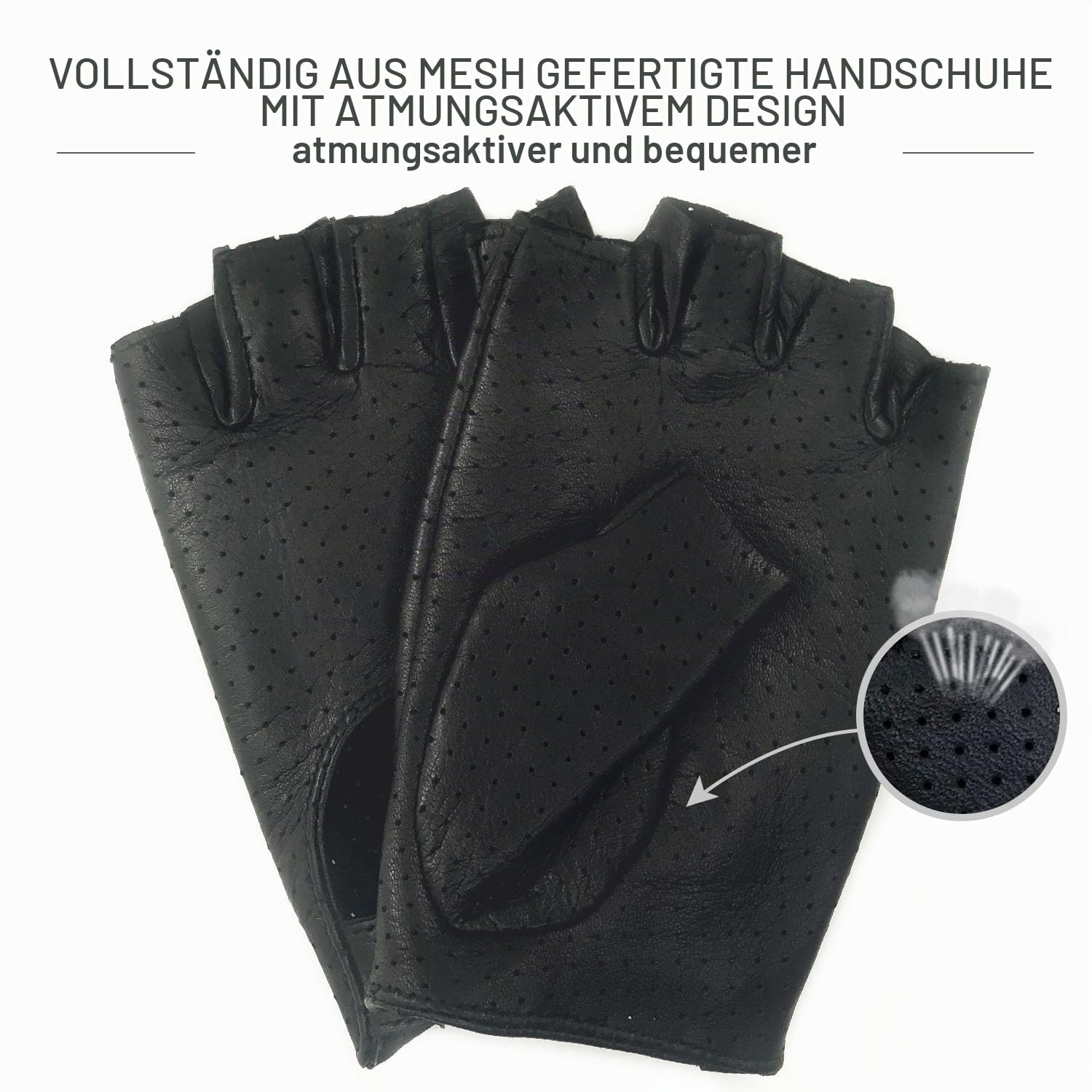 Damen-Lederhandschuhe Vollmaschige Fingerlose Halbfinger-Fahrhandschuhe