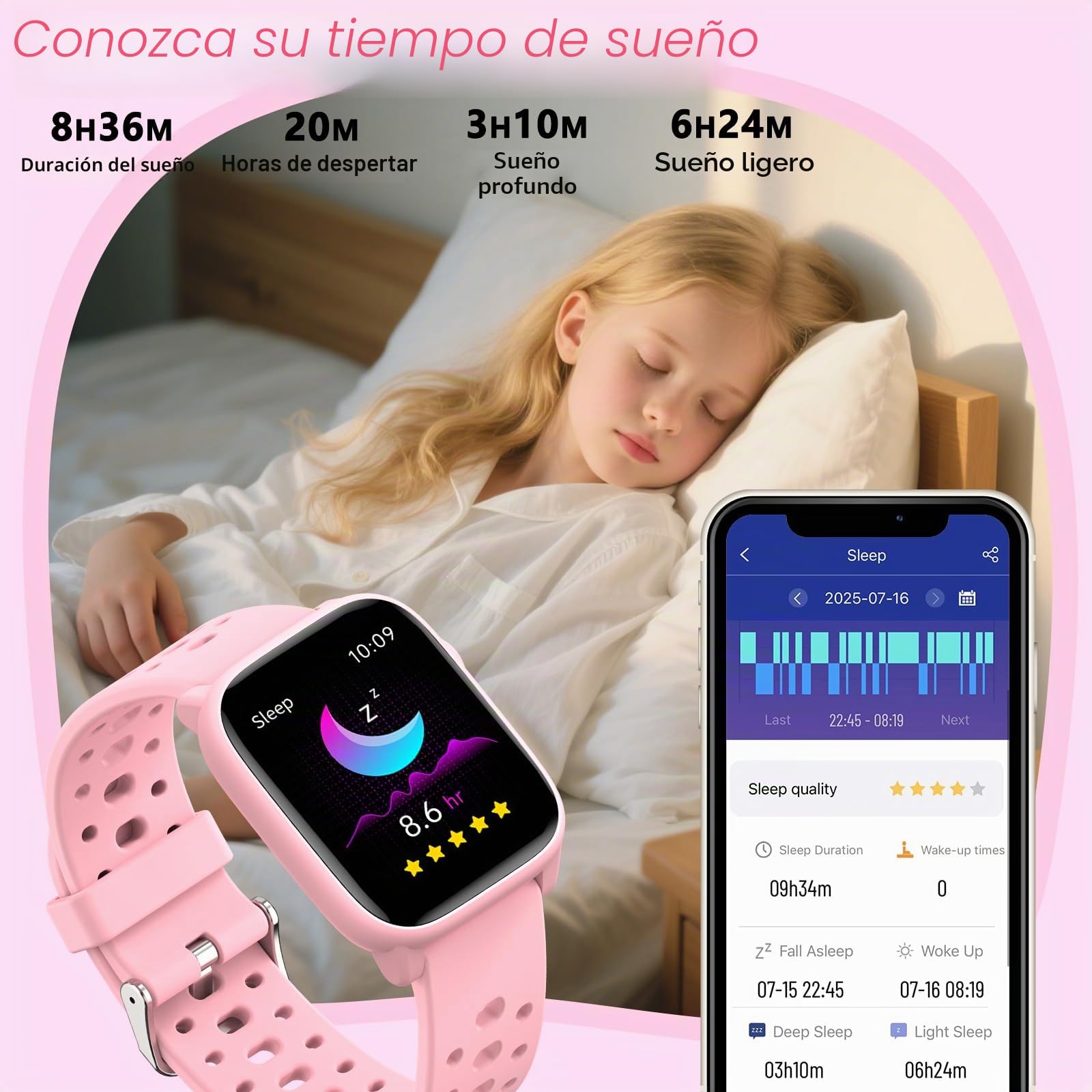 Reloj Inteligente Niños Niñas Sin App Necesaria, 1,83" Smartwatch Niños con Podómetro, Resistente al Agua IP68, Reloj Monitor Cardiaco y Sueño, Despertador, Juegos de Rompecabezas (Rosa)