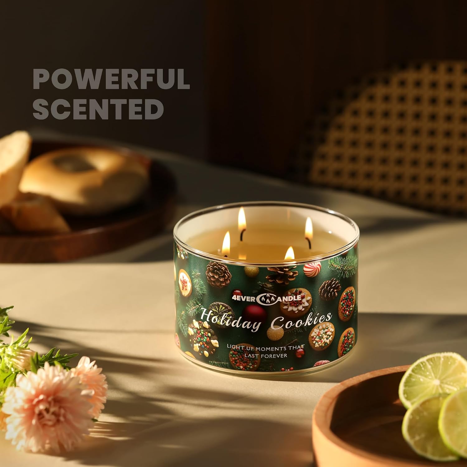 4EVER Scented Candles | 4-Wick 18oz Soy Wax Candle | Up to 50Hrs Clean Burn | Aromatherapy Candles for Home Scented | Gifts for Women & Mom, Holiday Cookies