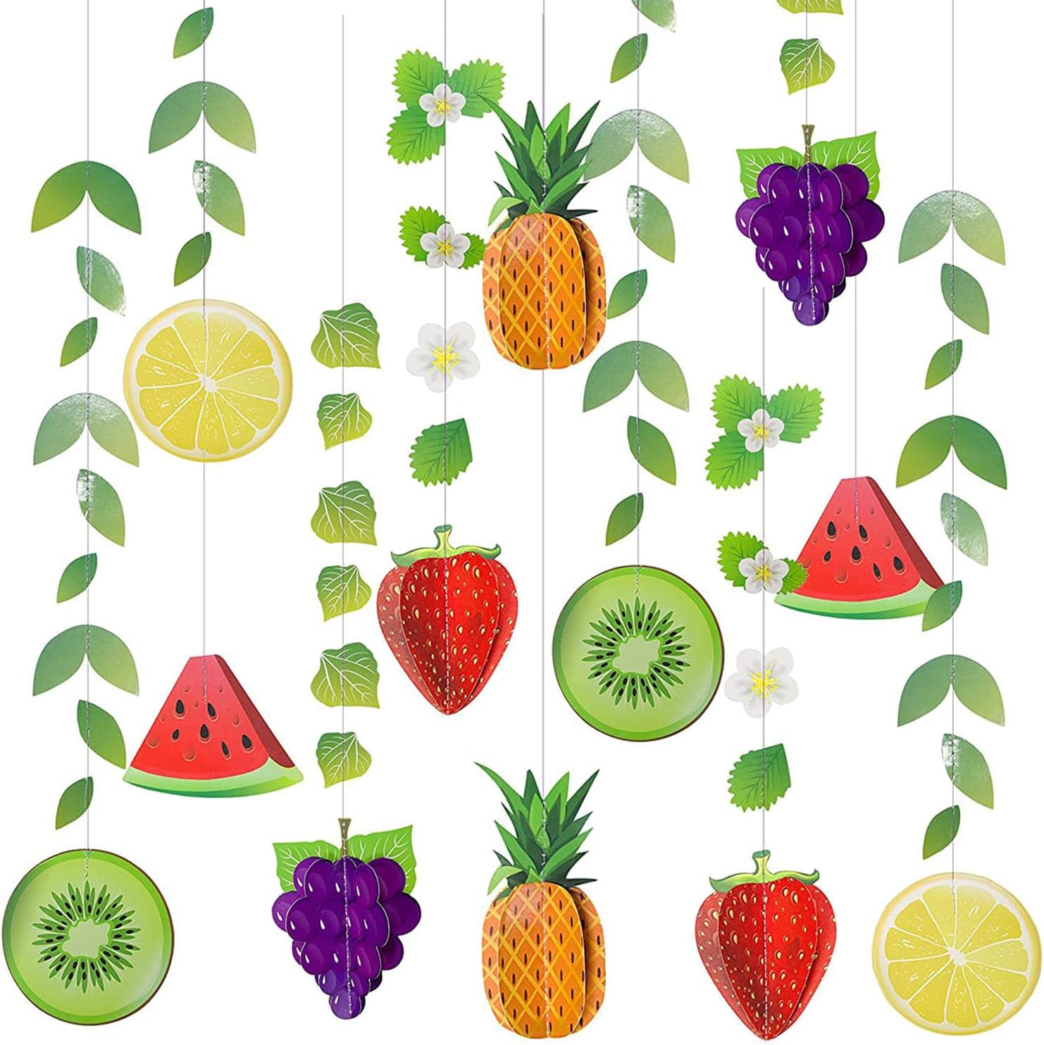 12Pcs Fruit Party Banner Twotti Frutti 3D Fruit Decorations Garland Hawaiian Tropical Summer Fruit Theme Hanging Decor for Birthday Baby Shower Classroom Decorations