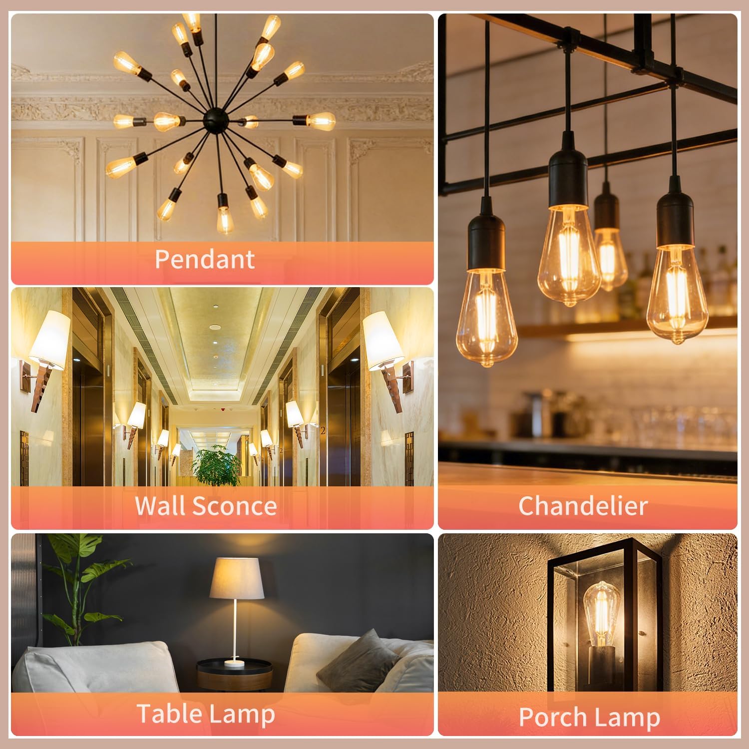 10 - Pack Shatterproof LED Edison Light Bulbs 60W Equivalent, Dimmable ST58 Vintage Light Bulbs, E26 Medium Base, 6W, 800LM, 2700K, 80+ CRI, Antique Decorative Filament LED Bulb.