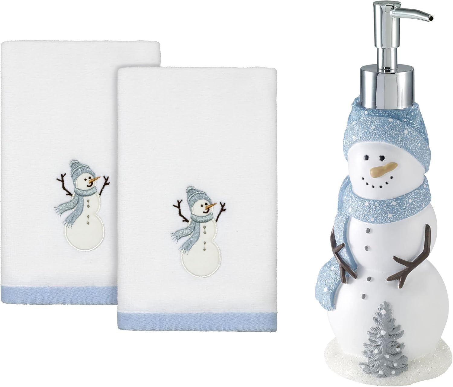 Avanti Linens Soap Dispenser & Fingertip Towel Set, Bathroom Accessories, Holiday Decor (Frosty Friends Collection),