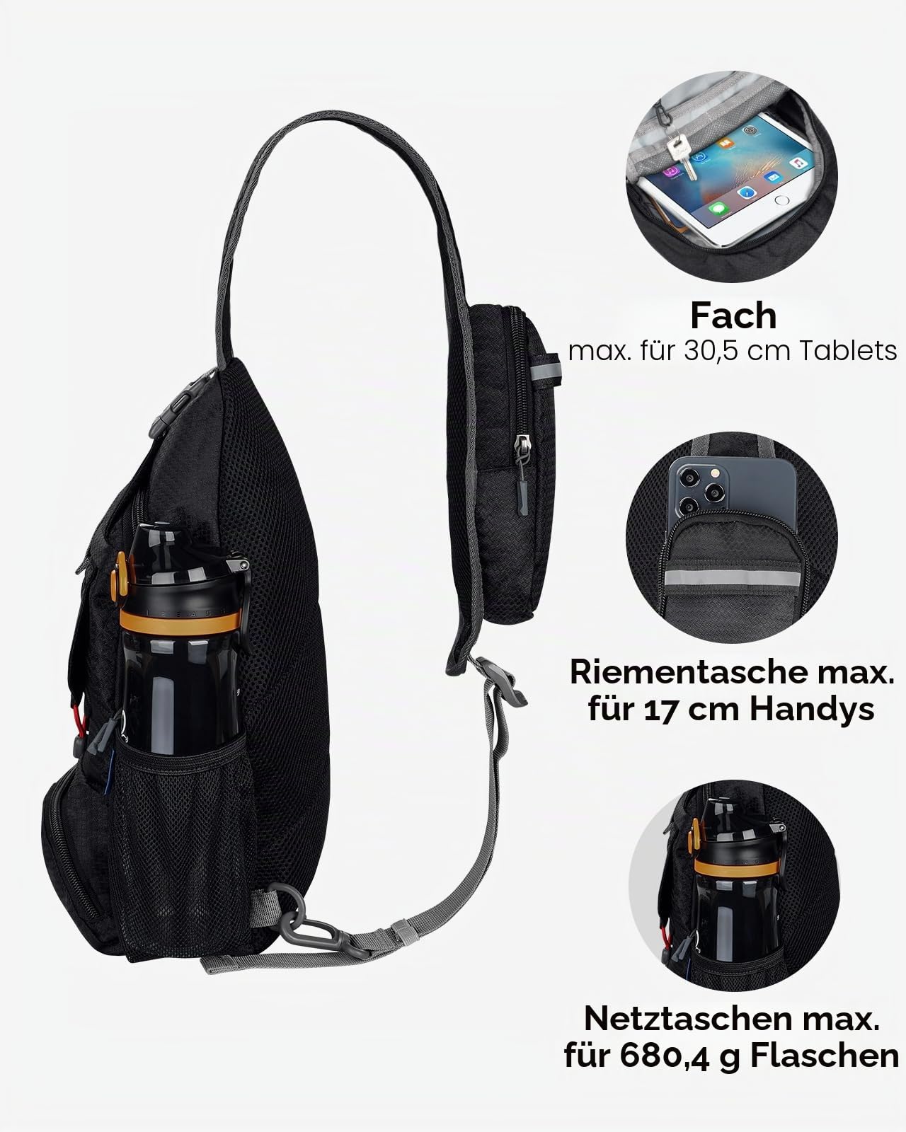 WATERFLY Brusttasche Sling Bag Klein: Faltbarer Herr Crossbody Bodybag Crossbag Slingbag Crossover Single Chest Rucksack Schultertasche Schulterrucksack Cross Body Herren Damen Reisen Wandern