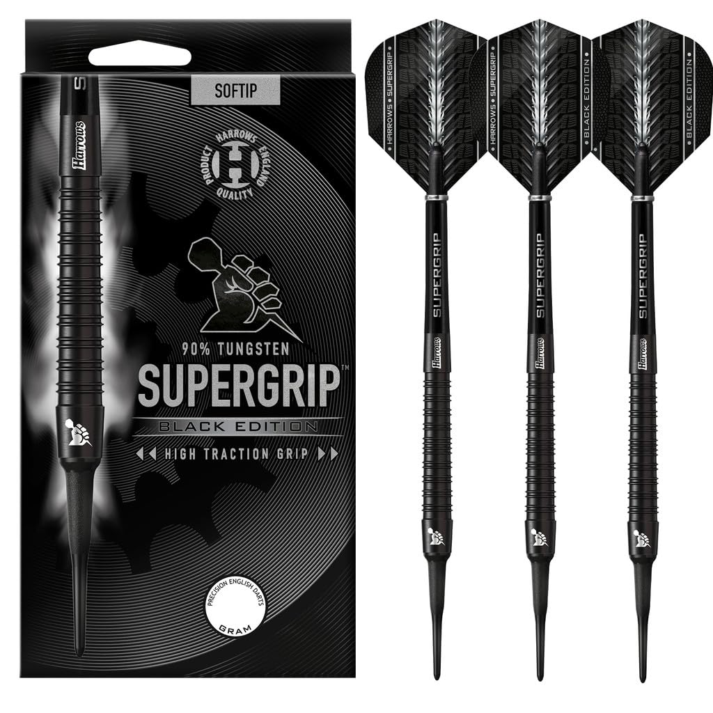 Harrows Supergrip Black 90% Soft Tip 18g Flechettes Pointe Plastique