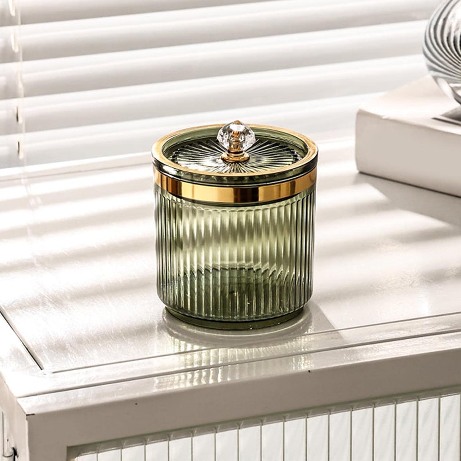 Generic Multifunctional Cosmetic Organizer, Makeup Swab Holder, Makeup Tool Storage Canister Container for Dresser Bathroom Vanity, Green, 8.5cmx11cm - Image 3