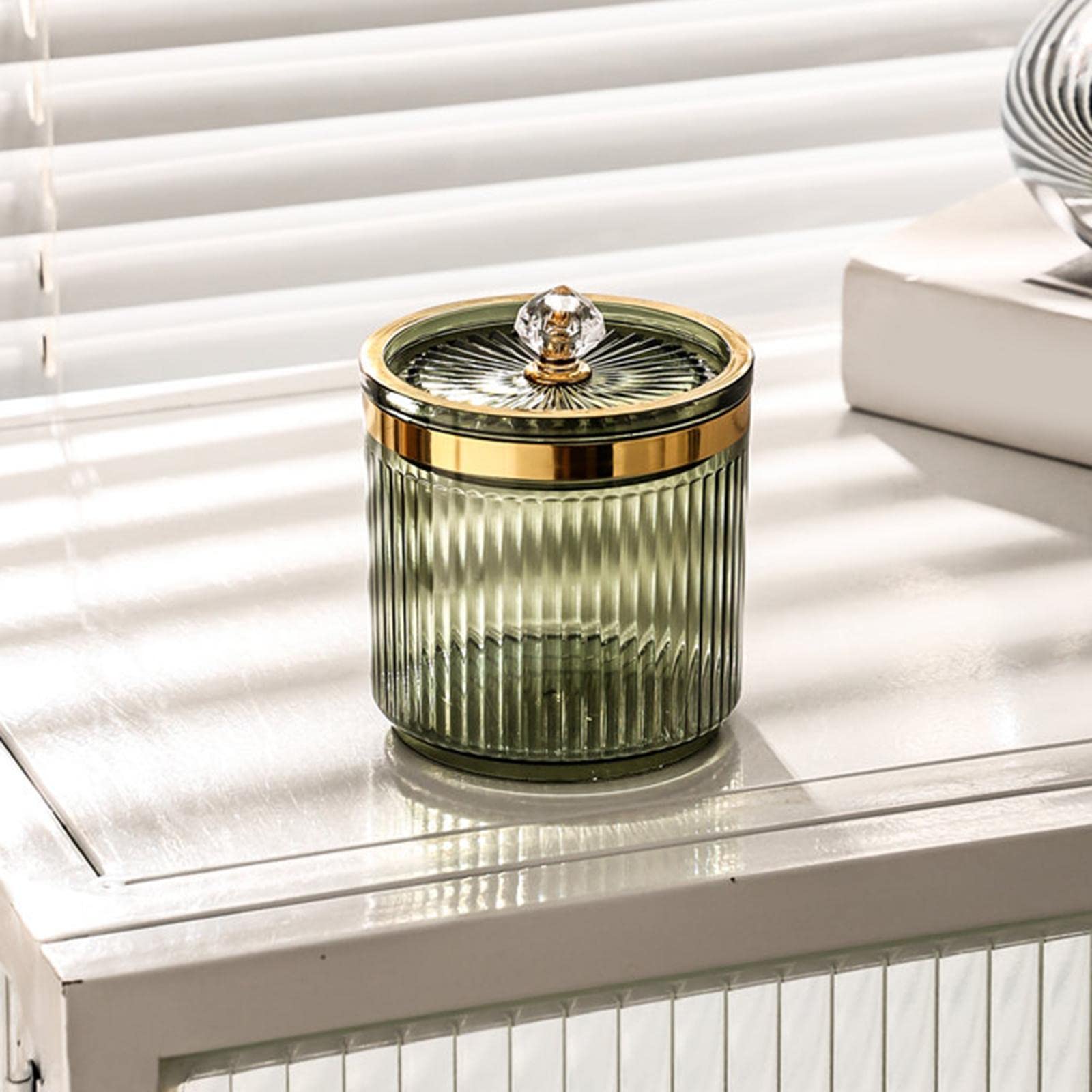 CLUB BOLLYWOOD® Makeup Cotton Swab Ball Holder Jar with Lid for Countertop Desktop Dresser Green | Makeup | Makeup Bags & Cases-image-6