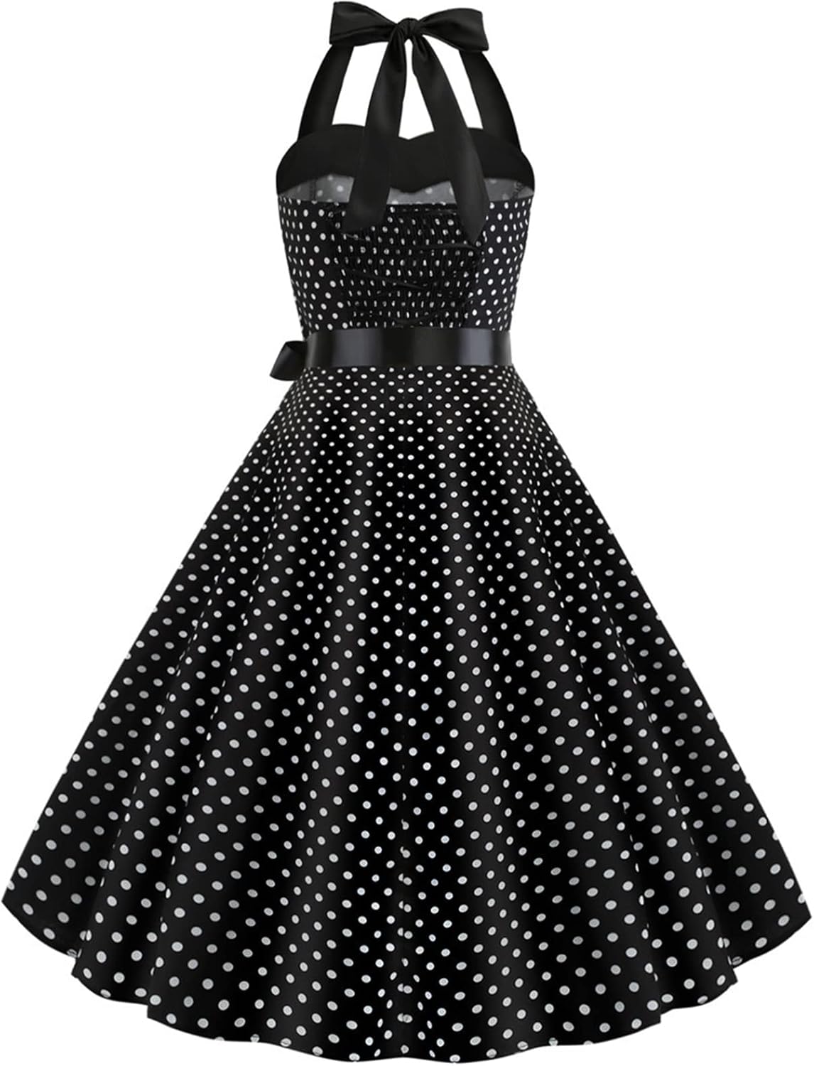 Vintage Women 1950s Rockabilly Swing Dress Pinup 50s Retro Hepburn Style Halterneck A-Line Dresses - Image 2