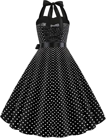 IKADEX Vintage Women 1950s Rockabilly Swing Dress Pinup 50s Retro Hepburn Style Halterneck A-Line Dresses