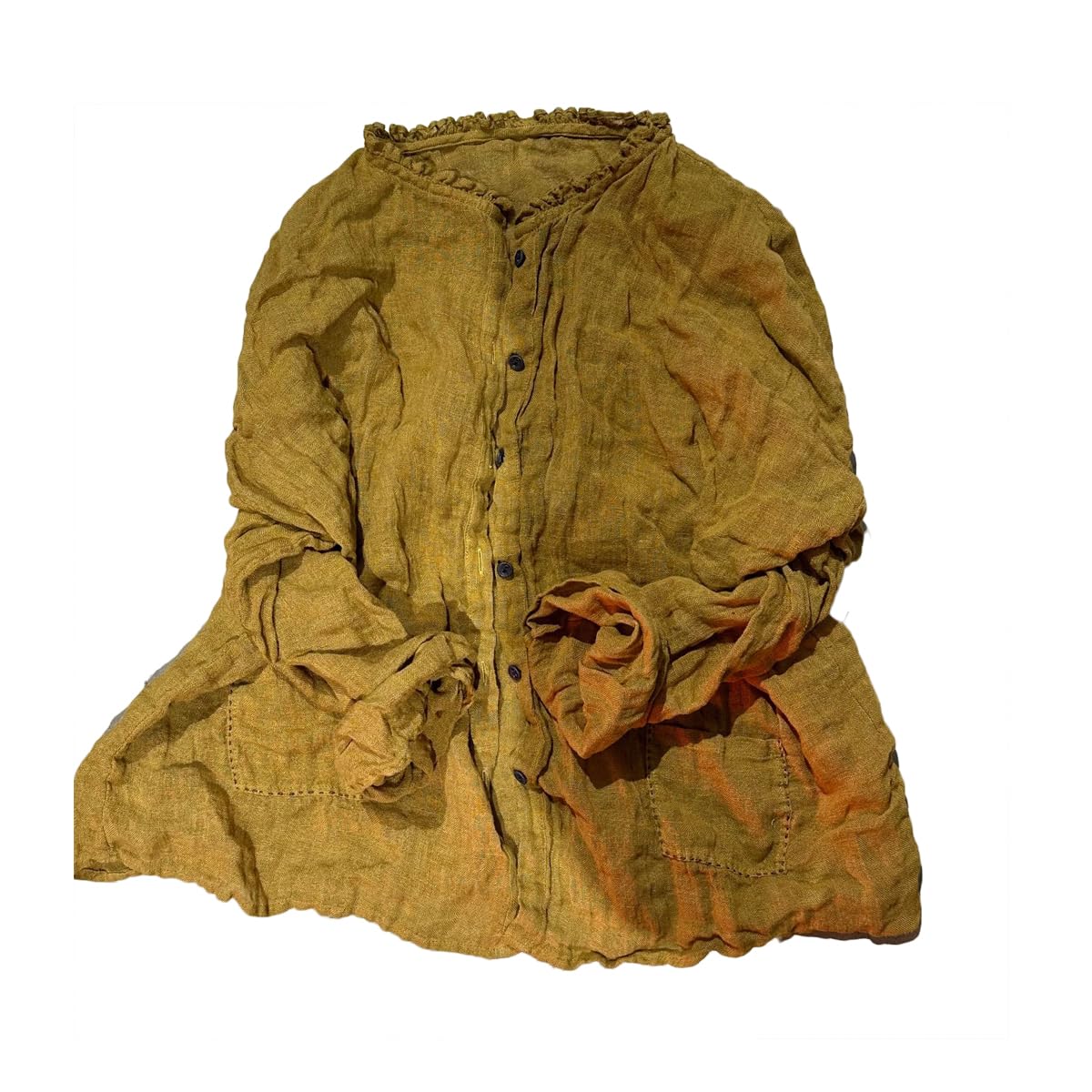 NFYM Damen-Hemd mit Knopfleiste, lässig, locker, langärmelig, einfarbig, Leinen, Bluse mit Stichtasche