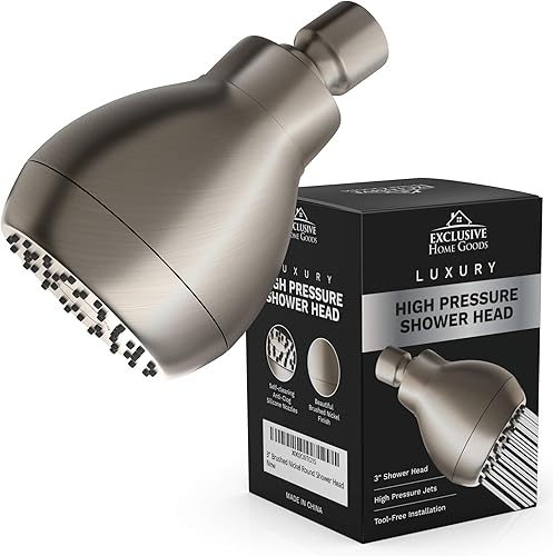 Miniatura 7 de Cabezal de ducha de alta presión, níquel cepillado, potente cabezal de ducha de baño de lujo con fuerte flujo de pulverización y pequeñas boquillas