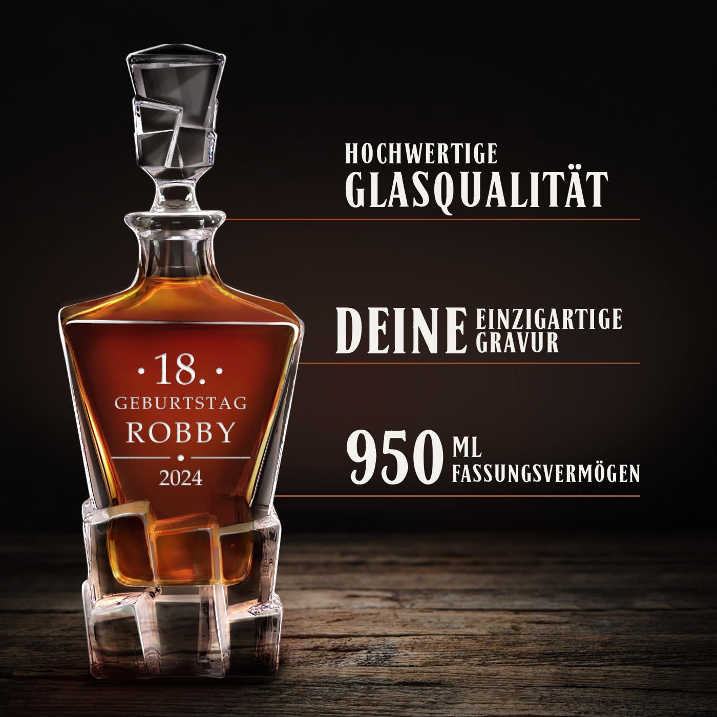 Produktbild von Whisky Karaffe Mit Gravur – 700ml, Edles Geschenk Für Männer – „Die Welt Gehört Dir“ – Inkl. Luftverschluss