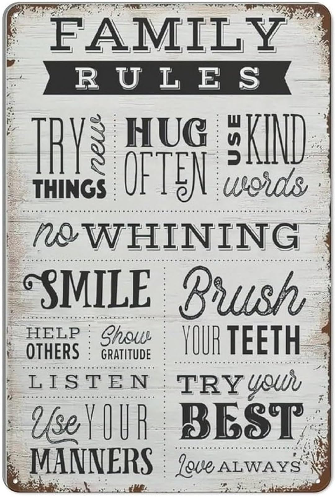 IDGTTLDF Rustic Household Rules Sign Vintage Metal Tin Plaque with Family Humor for Entryway Living Room Decor 8 X 12 in
