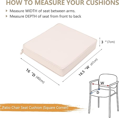 Miniatura 10 de RACE LEAF Cojines de asiento de patio de 16 x 18.5 x 3 pulgadas, esquinas cuadradas, juego de 2, color caqui, cojines para sillas de interiores y