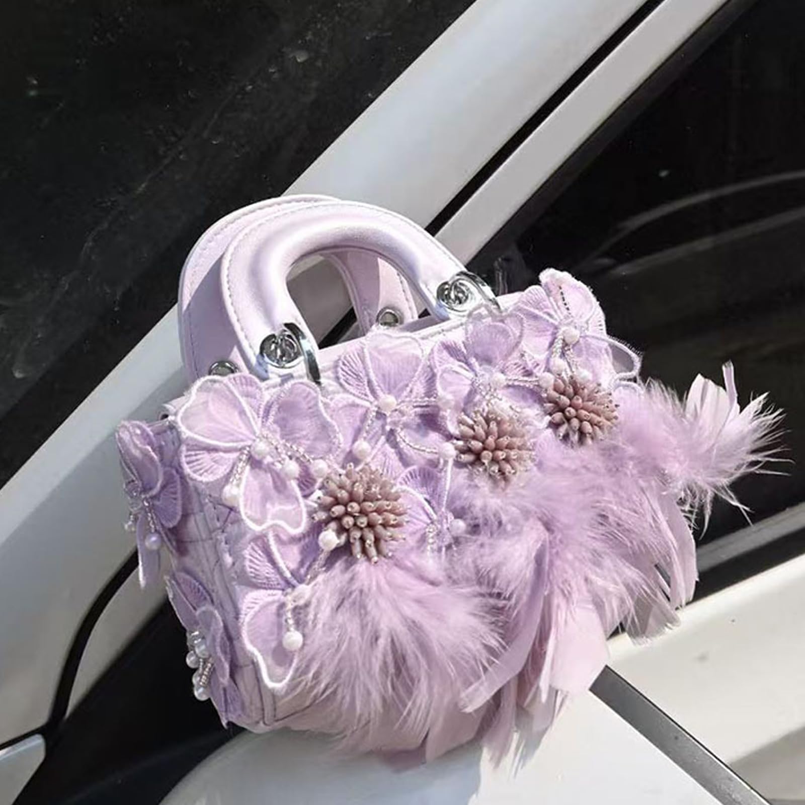 Bolso cruzado de encaje con plumas y cuentas, correa de hombro ajustable, bolso de mano de piel sintética para mujer, fiesta, citas, uso diario, bolsa cuadrada con correa ajustable