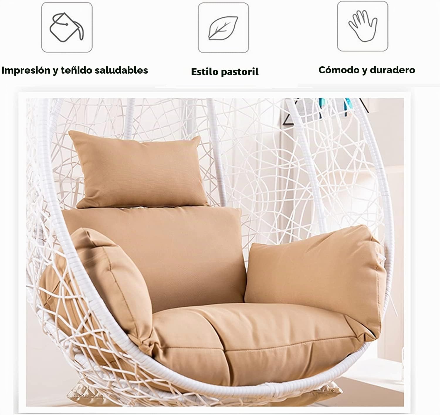 Cojines impermeables de repuesto para silla de huevo, funda de almohada para asiento de columpio para uso en interiores y exteriores, sin relleno, elegante decoración marrón, perfecta para relajación