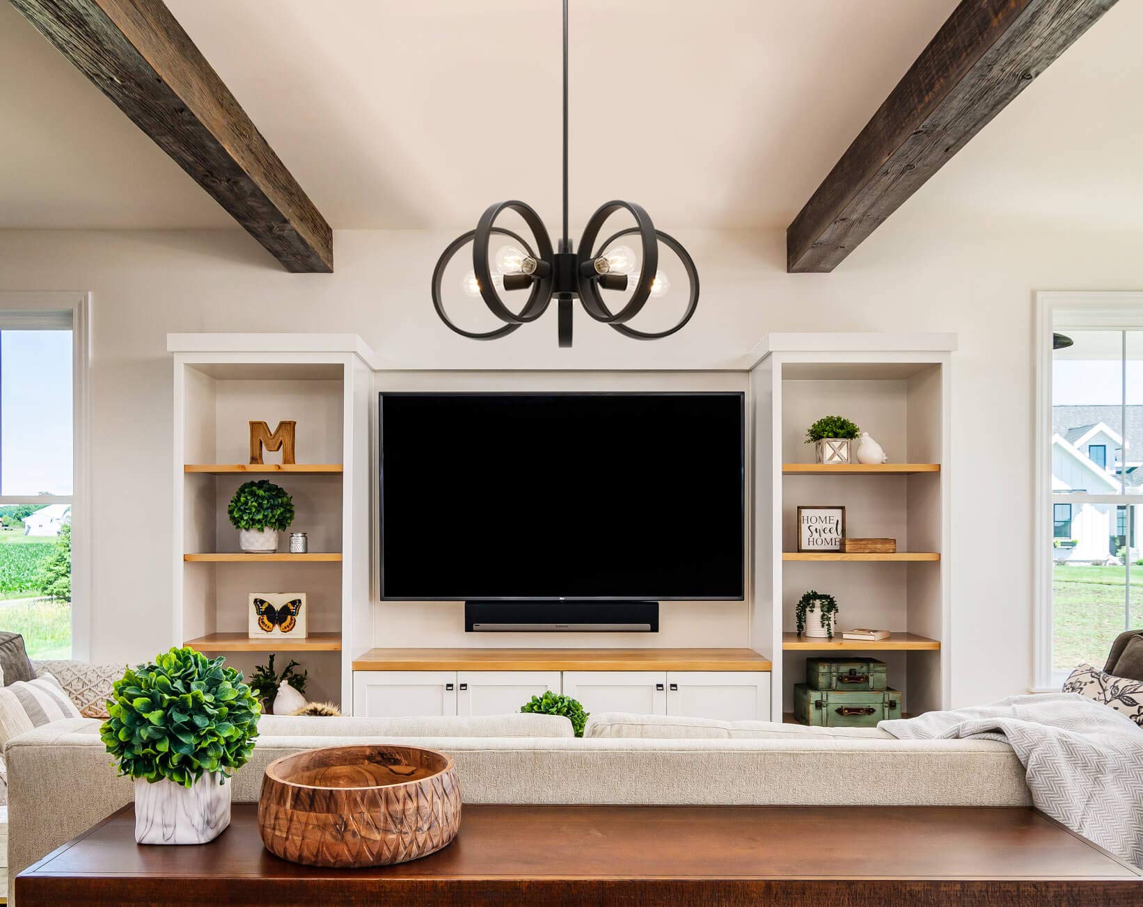 XiNBEi Lighting Chandeliers 5 Light Adjustable Black Chandelier Pendant Light with LED Bulbs for Dining & Living Room XB-C1269-5-MB-LED