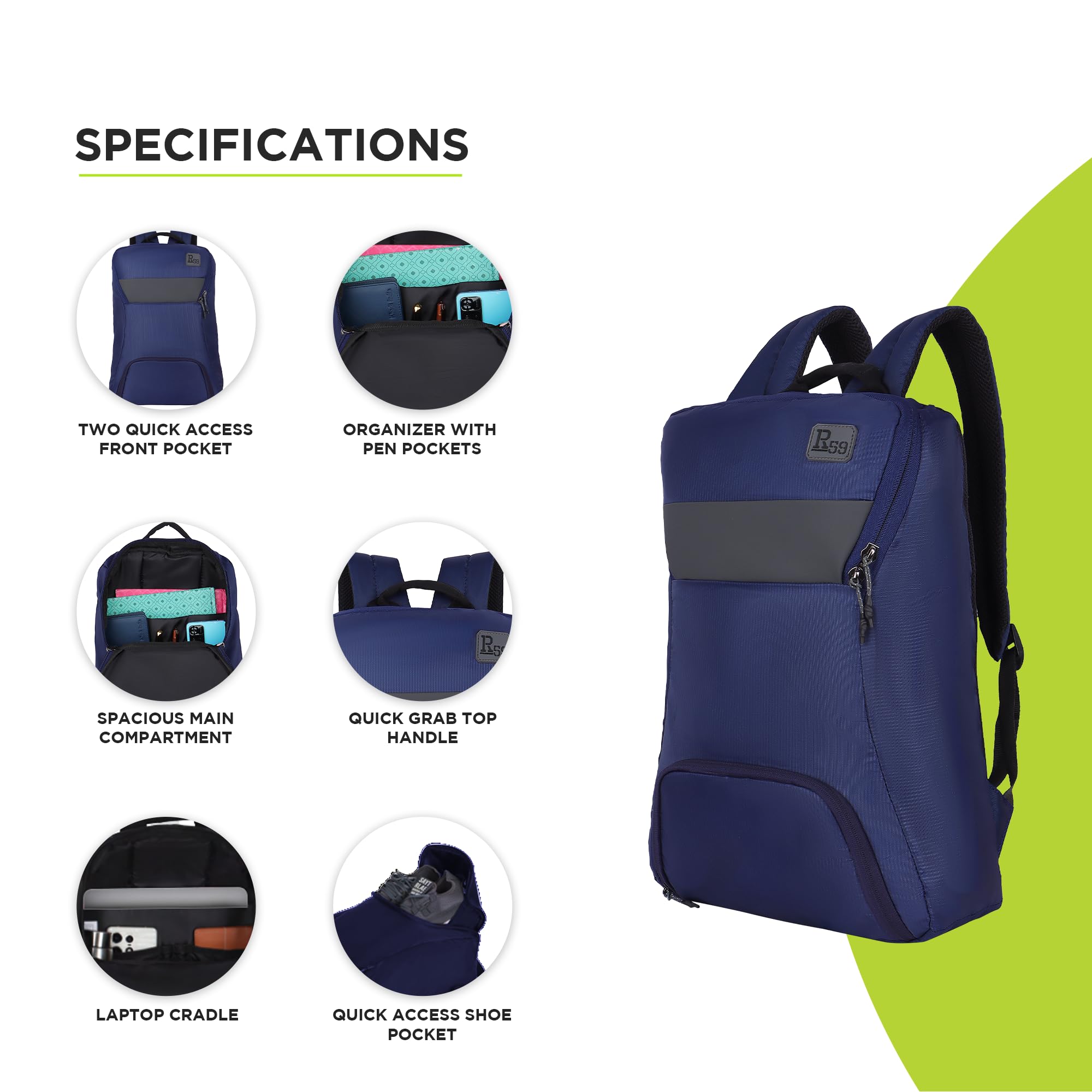 R59 Byte by Harissons 18L Laptop Backpack for Men & Women | Fits upto 15 Inch Laptop | Spacious Compartment with Shoe Compartment | Ideal for Office, College & Travel (Navy) 3