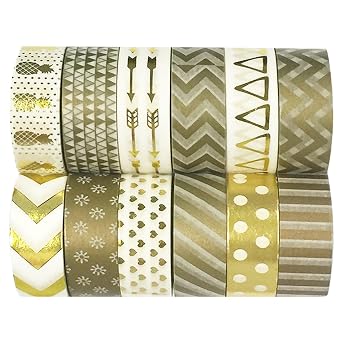AllyDrew Glitz n Glam Gold & Gold Foil Washi Tapes Decorative Masking Tapes ADSET23, Set of 12
