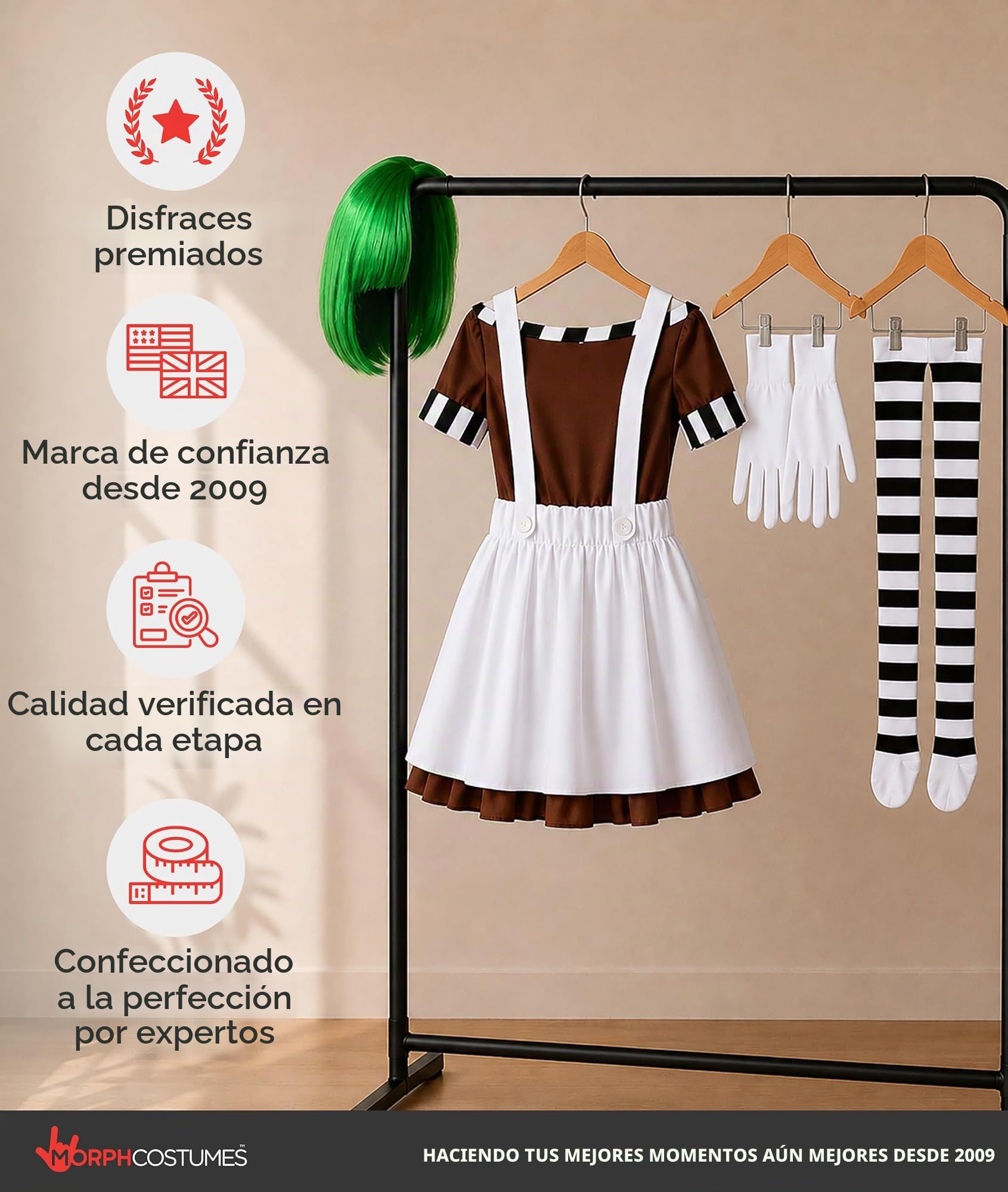 Fun Shack Disfraz Trabajadora Fábrica Chocolate Mujer y Peluca, Disfraces Personaje Película, Disfraz Halloween y Carnaval