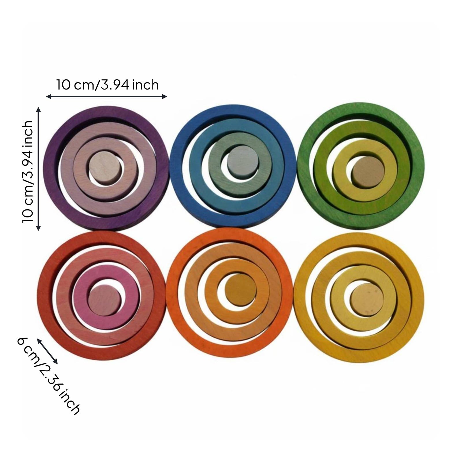 Aros Apilables para Niños Juguete Educativo de Madera Puzzle de Discos Torre de Anillos Juego de Apilar Beech Liso para Aprendizaje Táctil y