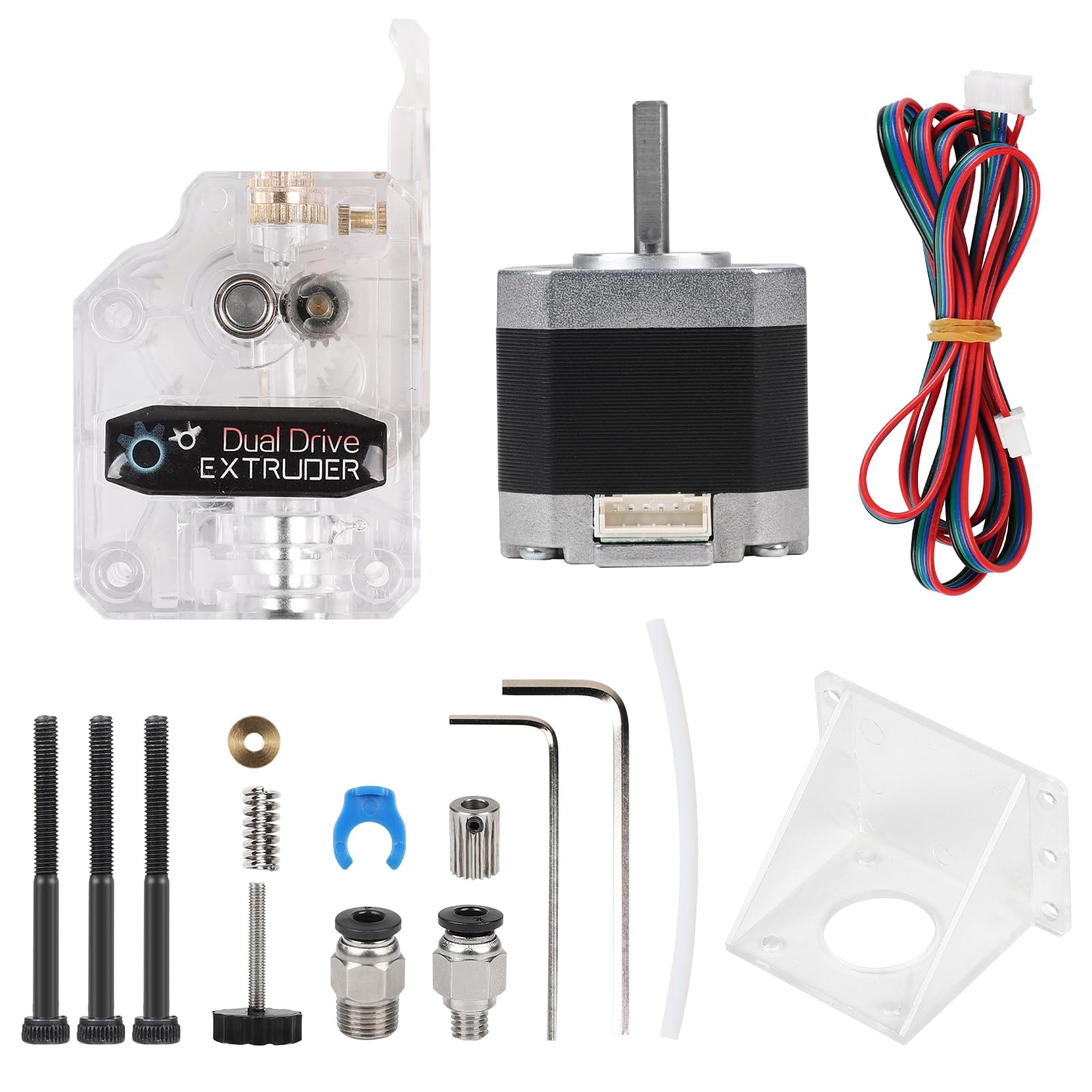 EFUTURETIME Kit Estrusore Bowden a Doppia Trasmissione Trasparente con Motore Passo-Passo Nema 17 2 Fasi 4 Fili 1,8 Gradi per Stampante 3D Anycubic Tevo Tornado Cr10, per 1,75 mm Pla Abs Tpu Petg