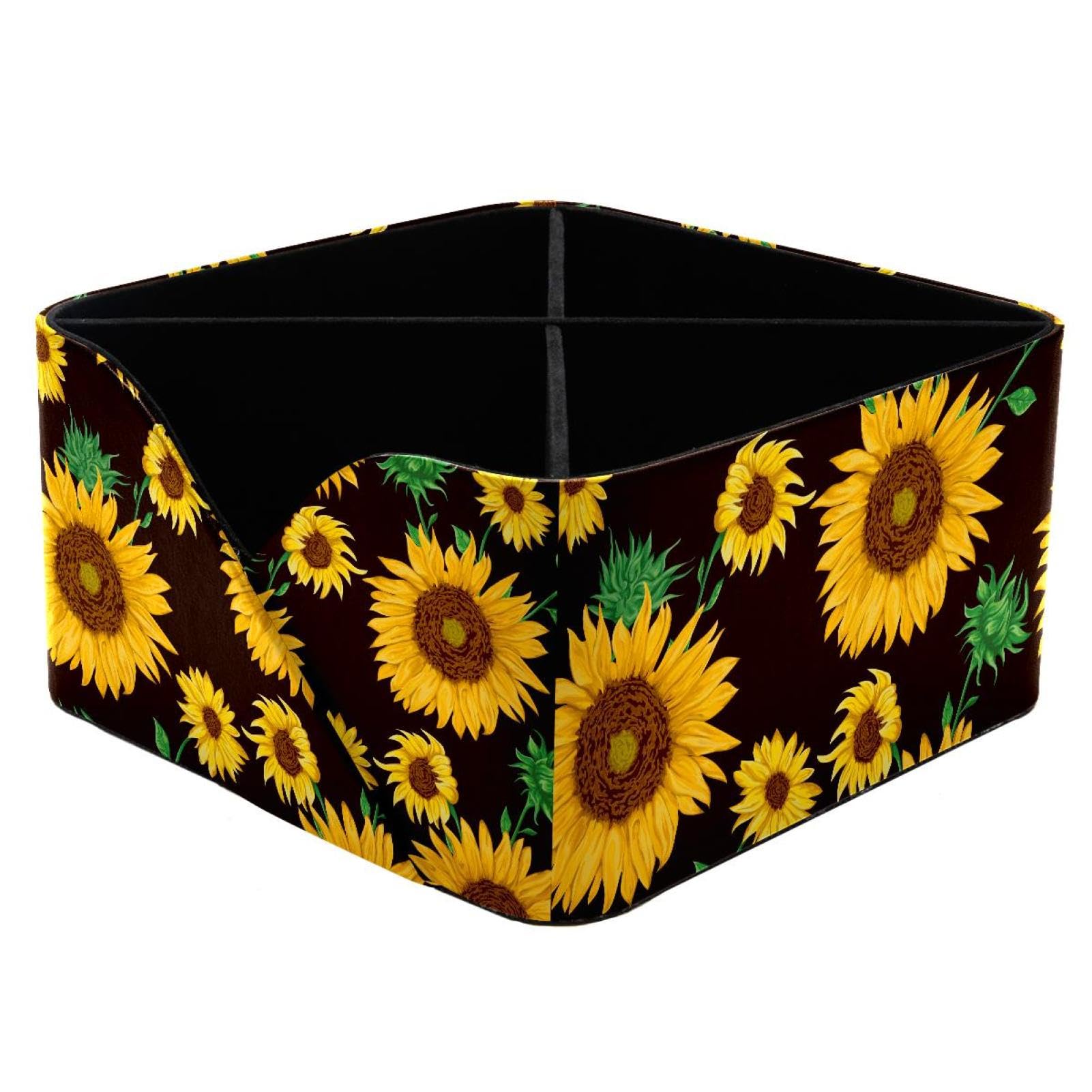 KengjuTesu Sunflowers Desktop Organizer Pen Holder, Rectangular Pencil Cup for Office, Study and Makeup Stations