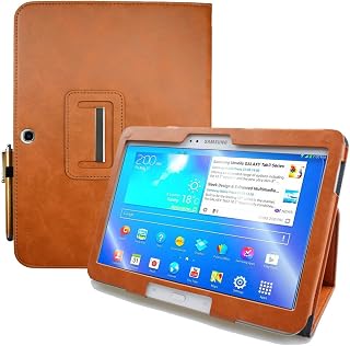 Samsung Galaxy Tab 4 10.1 SM-T530 T531 Book Cover Case and Tab 3 10.1 GT-P5200 P5210 Tablet Folio Flip Book Cover Case with Magnet Closured (Brown)