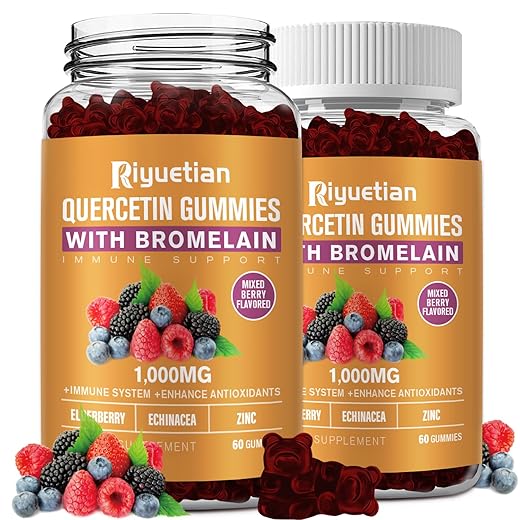 Quercetin Gummies with Bromelain,Quercetin with Zinc, Vitamin C, Elderberry for Lung Immune Support Supplement for Kids Adults, Cardiovascular,Aging Support Chewable Vitamins Gummy ,Vegan, 120 Count