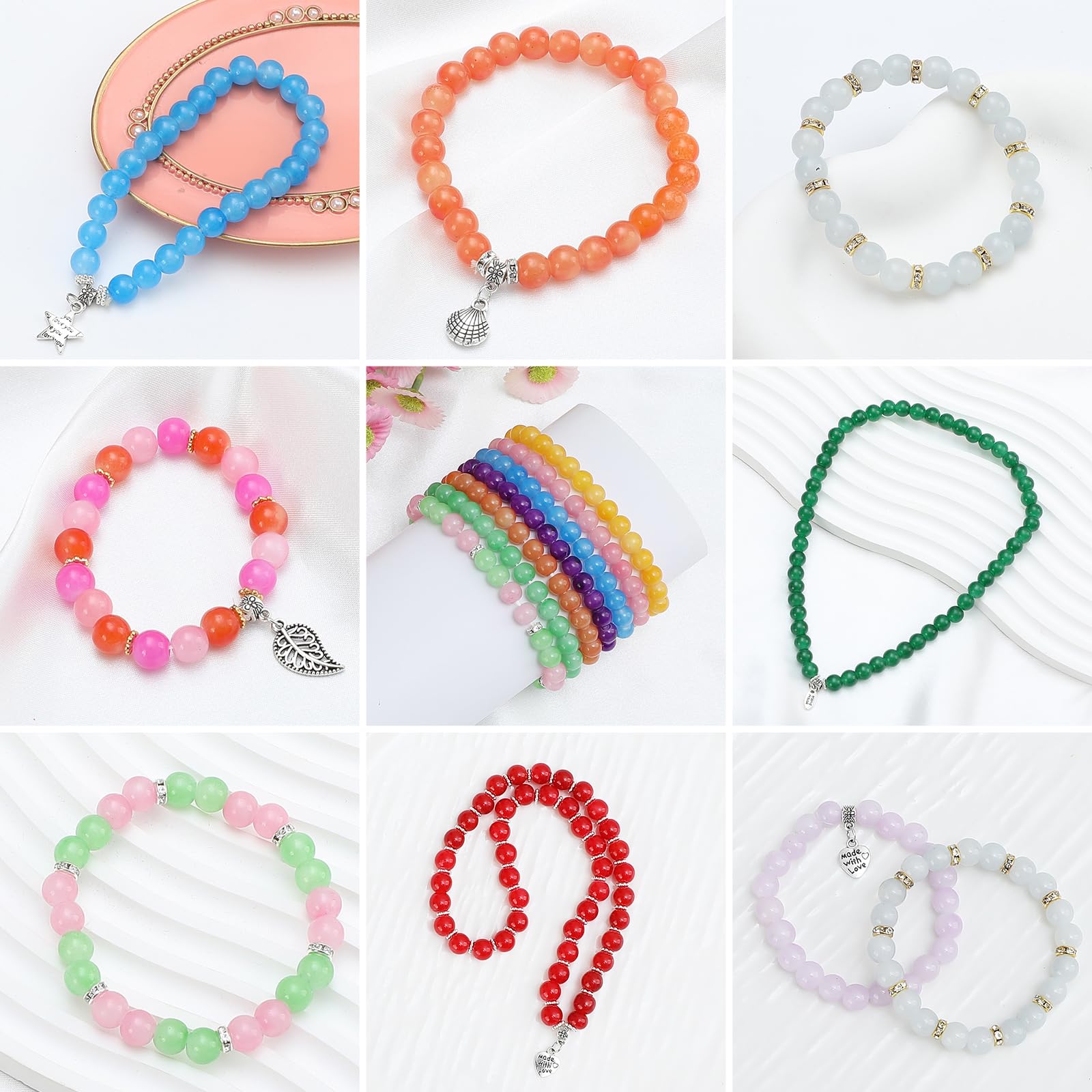 3200 Glasperlen 8 Mm, 96 Farben – Bastelset Mit Zubehör Für Armbänder, Schmuckherstellung, 4 Boxen