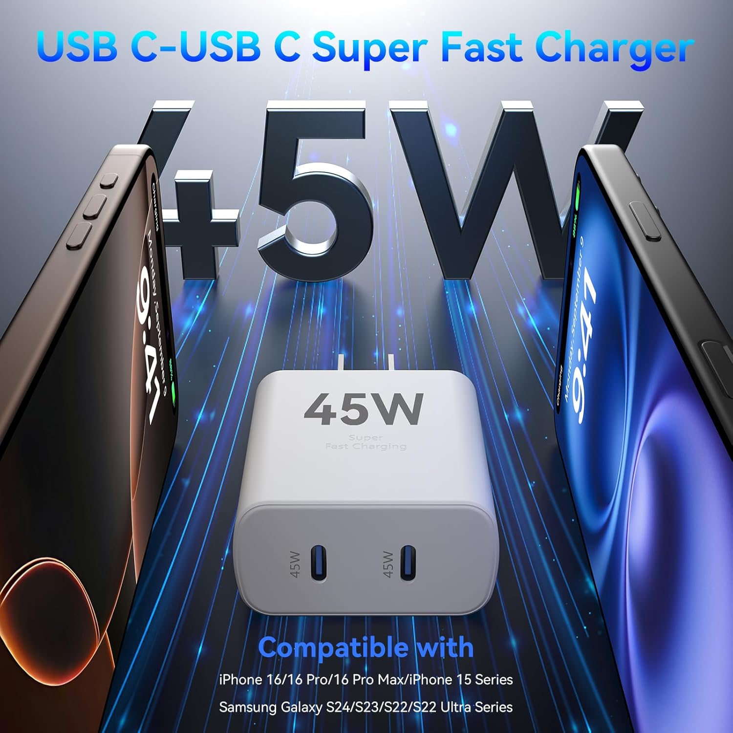 iPhone 17 16 15 Charger Fast Charging PD 45W 2-Port, 10 FT USB C Cable iPhone 17/16/15 Pro max Charging Long Cord with Apple Charger Block for iPhone 17 Pro Max/17 Pro/17 Air/iPhone 16 15 Series, iPad