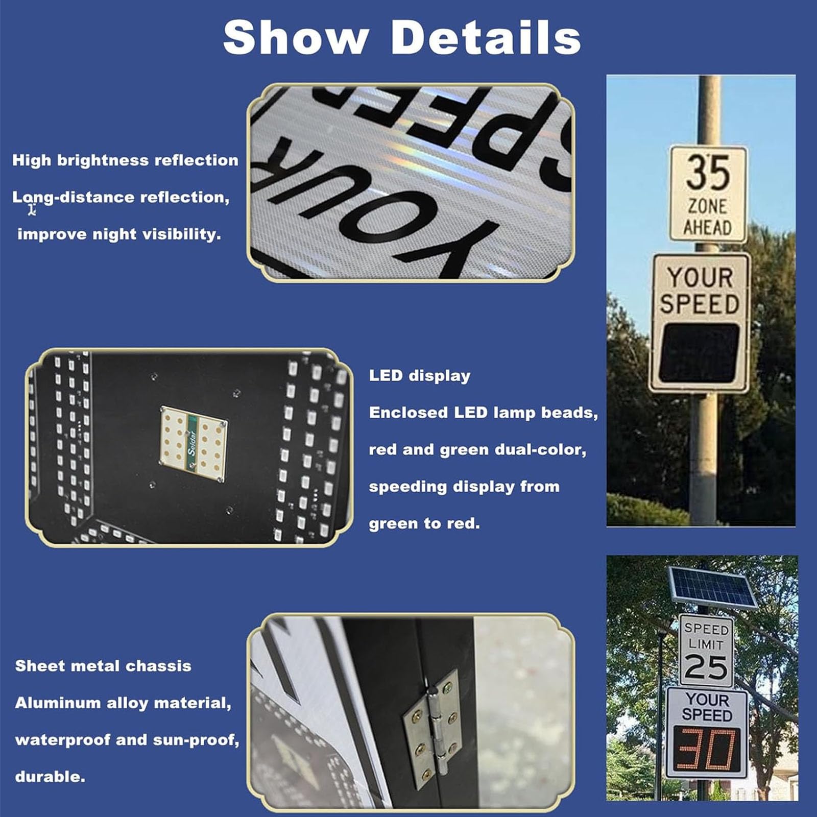 Display de Velocidad Radar con Carcasa de Aluminio, Sistema de Retroalimentación Radar para Medición de Velocidad Instantánea y Promedio en Carreteras y Vías