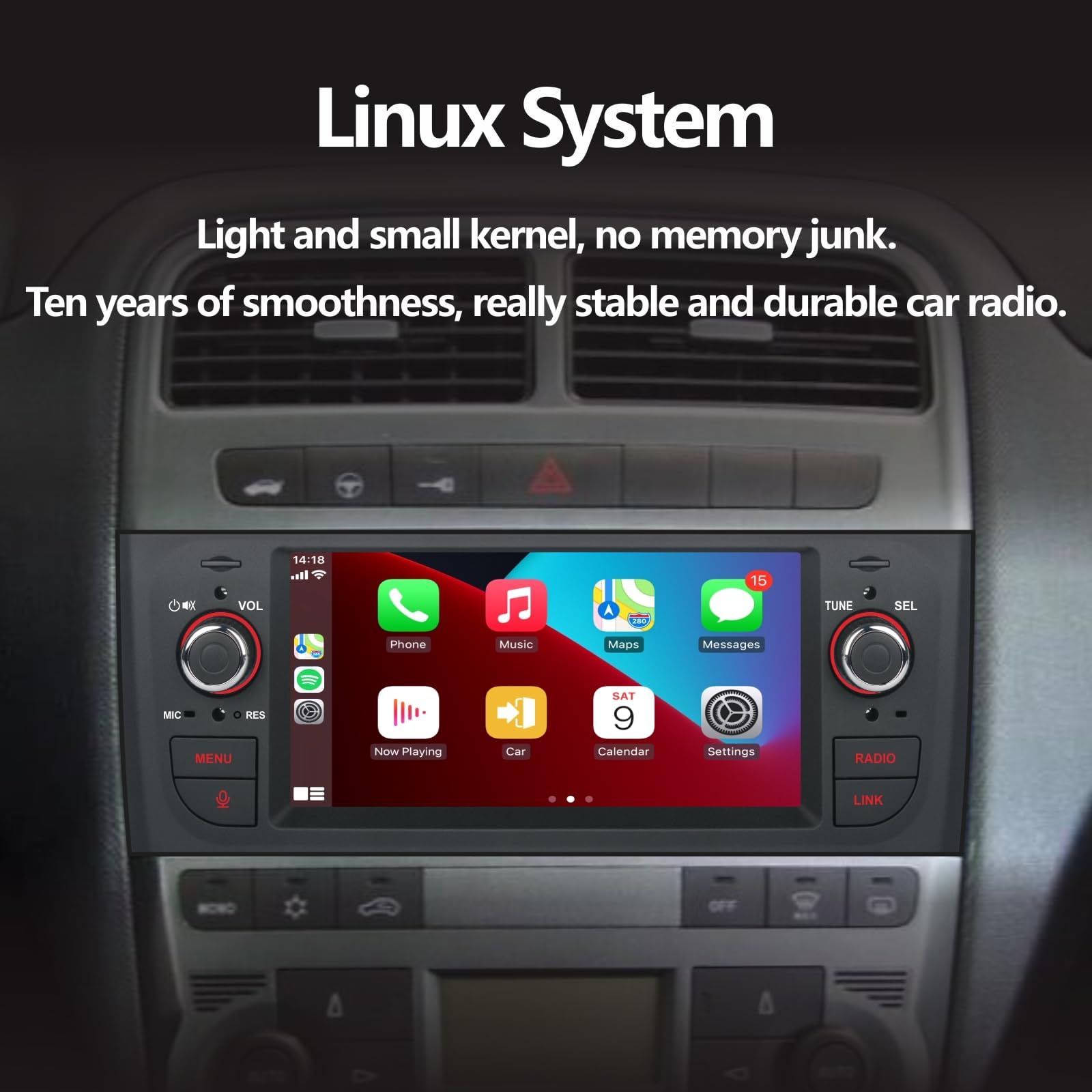 Autoradio per Fiat Grande Punto 2005-2009 con Wireless CarPlay Android Auto Stereo per Fiat Linea 2007-2011 Bluetooth/Mirror Link/FM/AM/USB