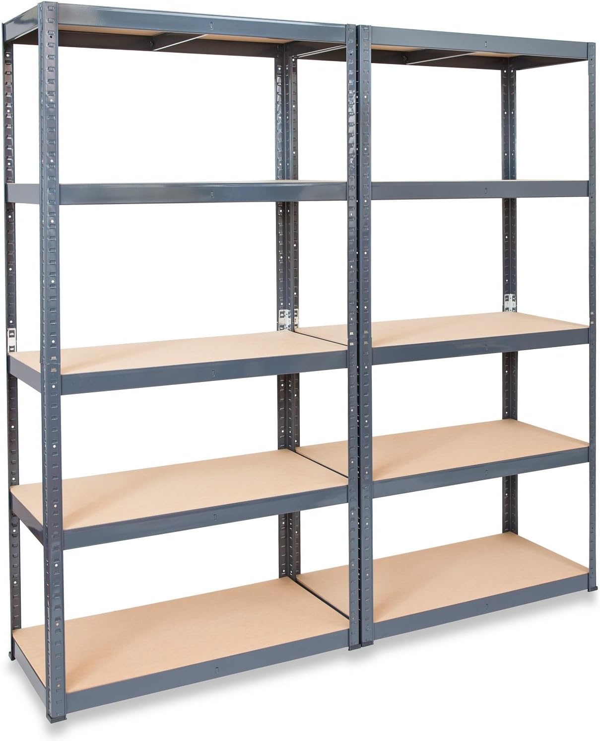 Pack of 2 STORALEX® Garage Shelving Racking Units - 45cm Deep Version - UK’s Bestselling Garage Storage Shelves - 265kg Per Shelf (Evenly Distributed) - 5 Tier Shelf Unit - Metal & MDF Boltless Assembly System