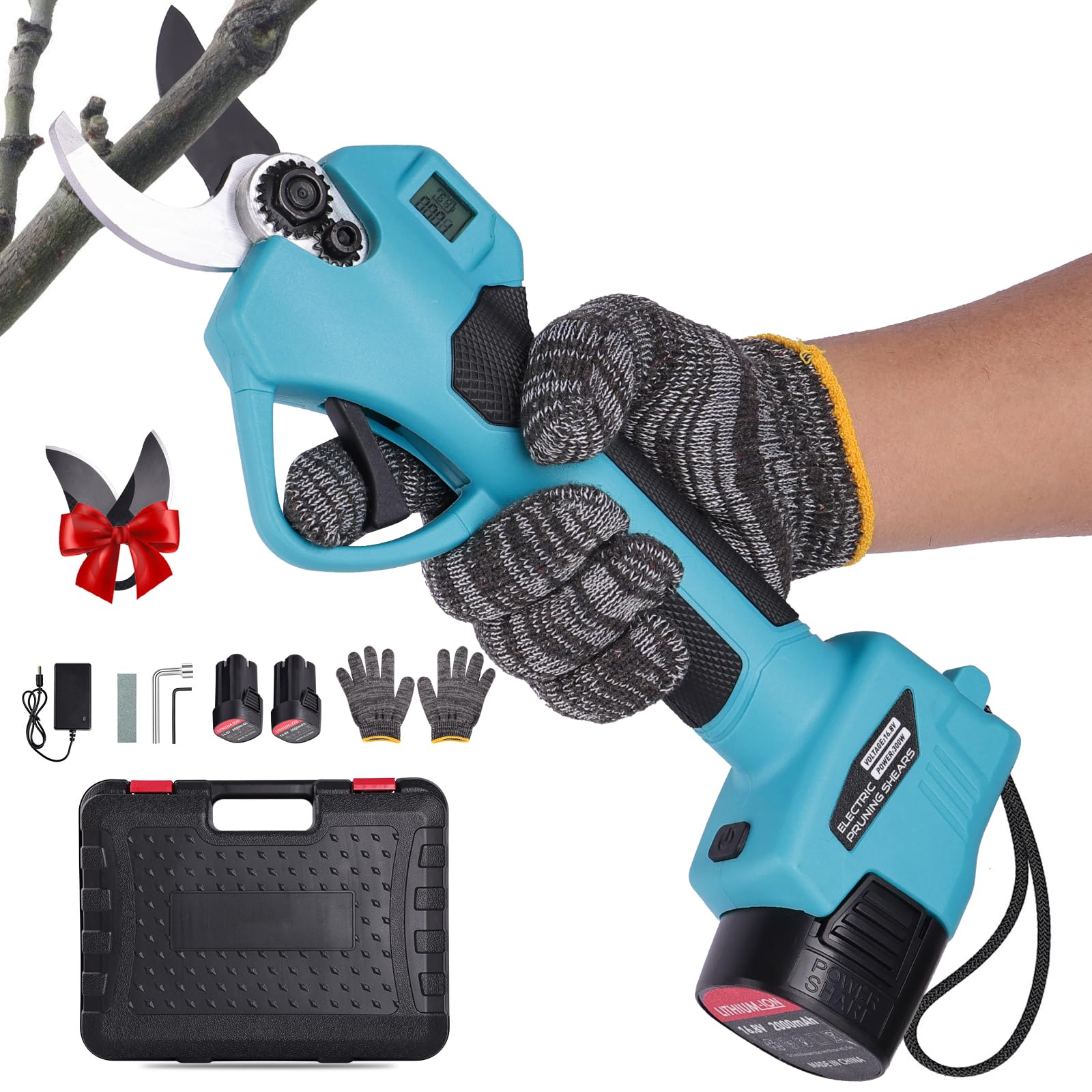 Tijeras de podar bateria - Tijeras de Podar Eléctricas Compactas y Ligeras con 2 Baterías 2000mAh con Cuchillas SK7 de Alta, Pantalla LCD, Tijeras de podar bateria para Olivos Viñedos Jardines Árboles