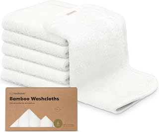 6-Pack Organic Baby Washcloths - Soft Viscose from Bamboo Washcloth, Baby Wash Cloths, Baby Wash Cloth for Newborn, Kids, Bath Baby Towels, Face Towel, Face Cloths for Washing Face (White)