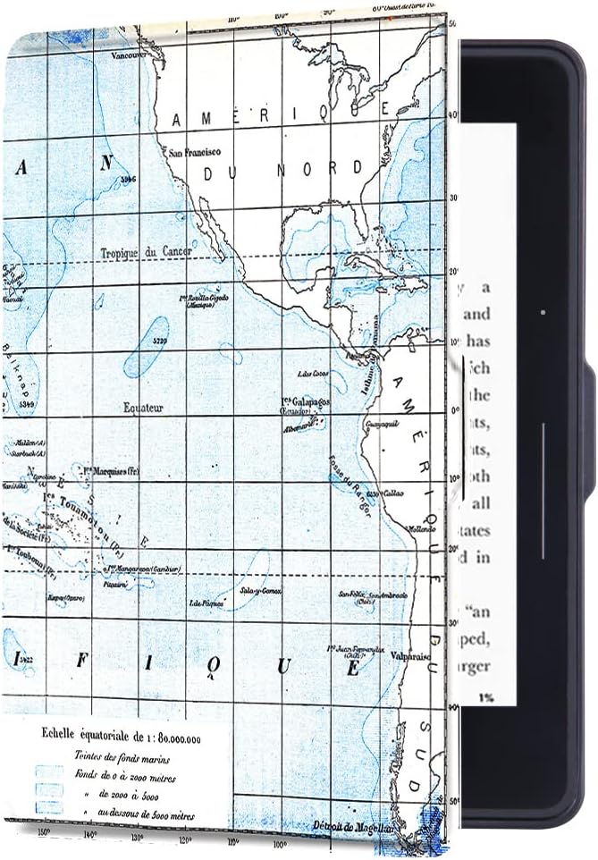 Painting Case for Kindle Voyage (300 PPI, 2014 Released) Only - Cover with Auto Sleep/Wake, Blue Map