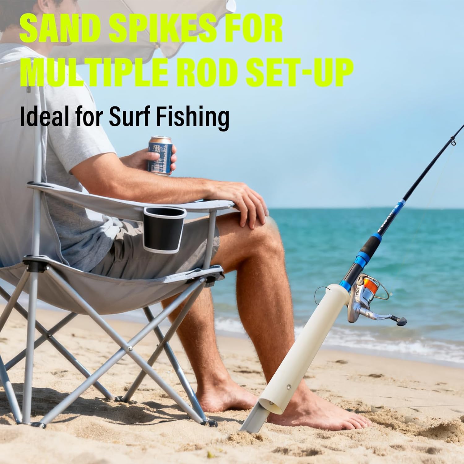 Dr.Fish Sand Spikes PVC Aluminum Surf Fishing Rod Holder, Beach Fishing Rod Holder, Portable Pole Holder Saltwater & Freshwater Shore Use River Bank